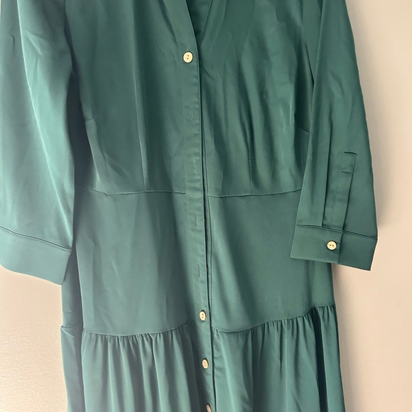 Nina Leonard Green Pleated Cuffed Shirt Dress - Picture 5 of 6